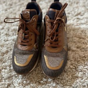 Michael kors fashion sneakers brown and gold